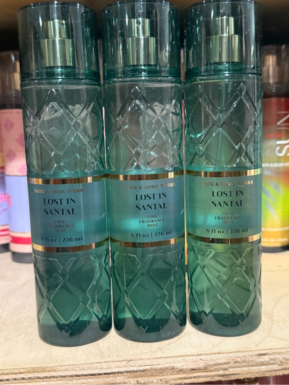 3 Bath & Body Works Lost in Santal Fine Fragrance Mist - teal green bottle